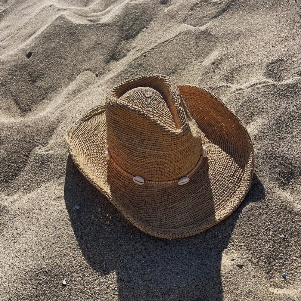 Wyeth Reed Shell Trim Band Raffia Rancher Hat - Picture 3 of 11